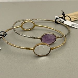 925 Sterling Silver Bangles Amethyst and Quartz